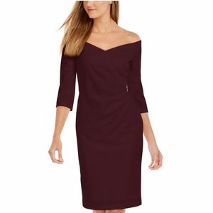 Calvin Klein Womens Off-The-Shoulder Sheath Party Cocktail Dress - 16